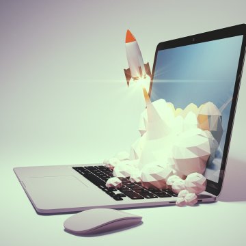 WinZip Registry Optimizer registry cleaner registry optimizer rocket taking off from laptop laptop open and mouse